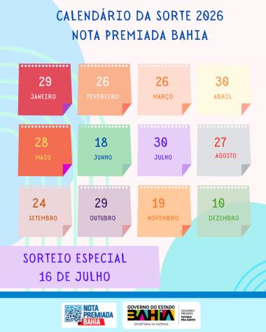 Campanha Nota Premiada Bahia divulga calendário de sorteios para 2026