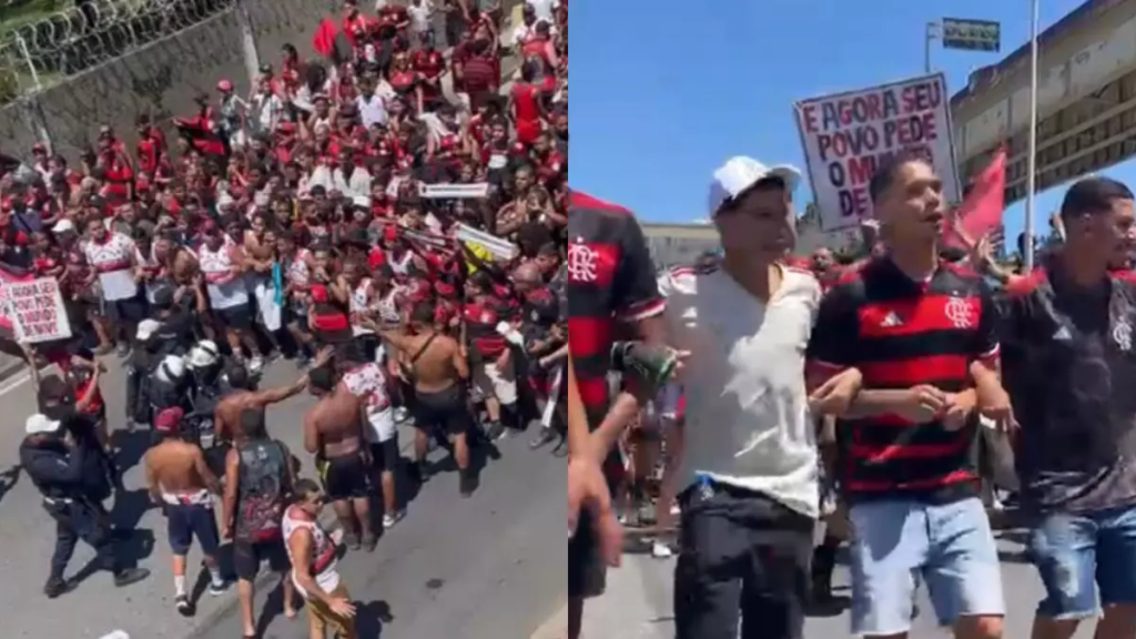 Torcida do Flamengo 'invade' aeroporto antes de viagem do elenco para o Mundial