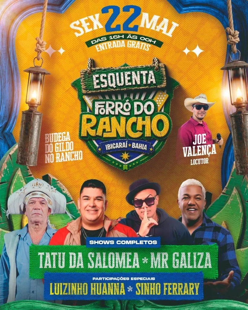 “ESQUENTA” DO FORRÓ DO RANCHO TEM SINHO FERRARY E LUIZINHO HUANNA COM ENTRADA GRATUITA